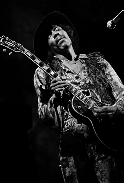 The Jimi Hendrix Experience, Jimi Hendrix, ‘Playing Gibson Les Paul Guitar at Fillmore East, Live on Stage’ © Elliott Landy at Proud Galleries London
