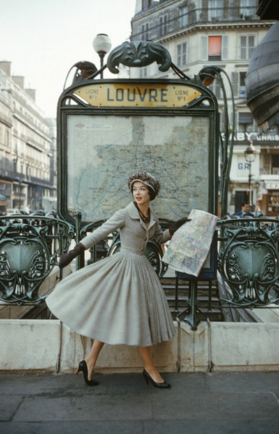 Dior fashion model wearing "Palais de glace" Dress, 1957 © Mark Shaw