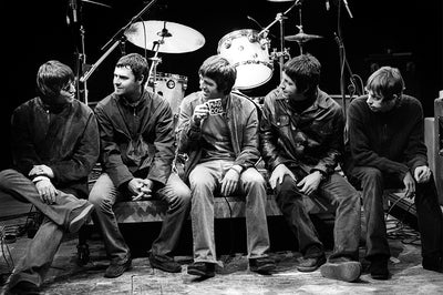 Oasis, Liam Gallagher, Noel Gallagher, Alan White, Gem Archer, Andy Bell, ‘At Brag Studios’ © Jill Furmanovsky at Proud Galleries London