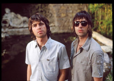 Oasis, Liam Gallagher, Noel Gallagher, ‘In France whilst Recording Standing on the Shoulder of Giants, Colour' © Jill Furmanovsky at Proud Galleries London