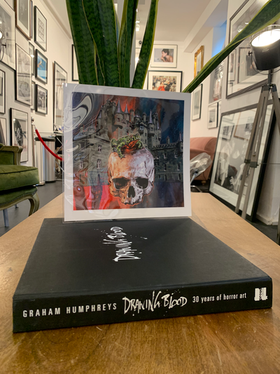 BOOK AND PRINT SIGNED BY GRAHAM HUMPHREYS / DRAWING BLOOD: 30 YEARS OF HORROR ART