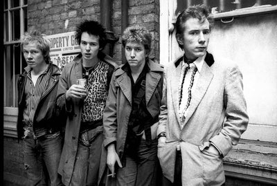 Sex Pistols, Sid Vicious, Johnny Rotten, Steve Jones, Paul Cook, ‘Oxford Street Glitterbest Photosession, No.V’ © Adrian Boot at Proud Galleries