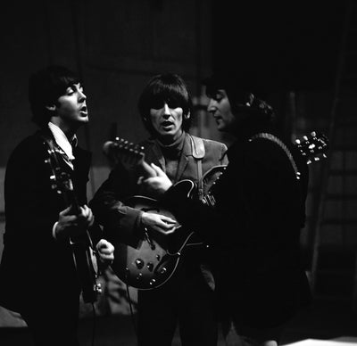 The Beatles, Paul McCartney, John Lennon, George Harrison, ‘Practicing at Donmar Rehearsal Hall, No.I’ © Robert Whitaker at Proud Galleries, London